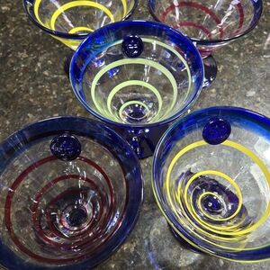 Vibrant Glass Art Bowls - Blue, Yellow, Red